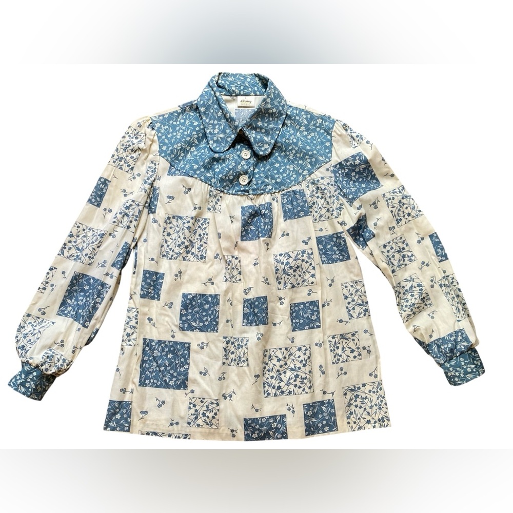 Vintage 60’s JC Penney Lane Smocked Lrg Buttons Puffed Slv Holly Hobbie Hippie L